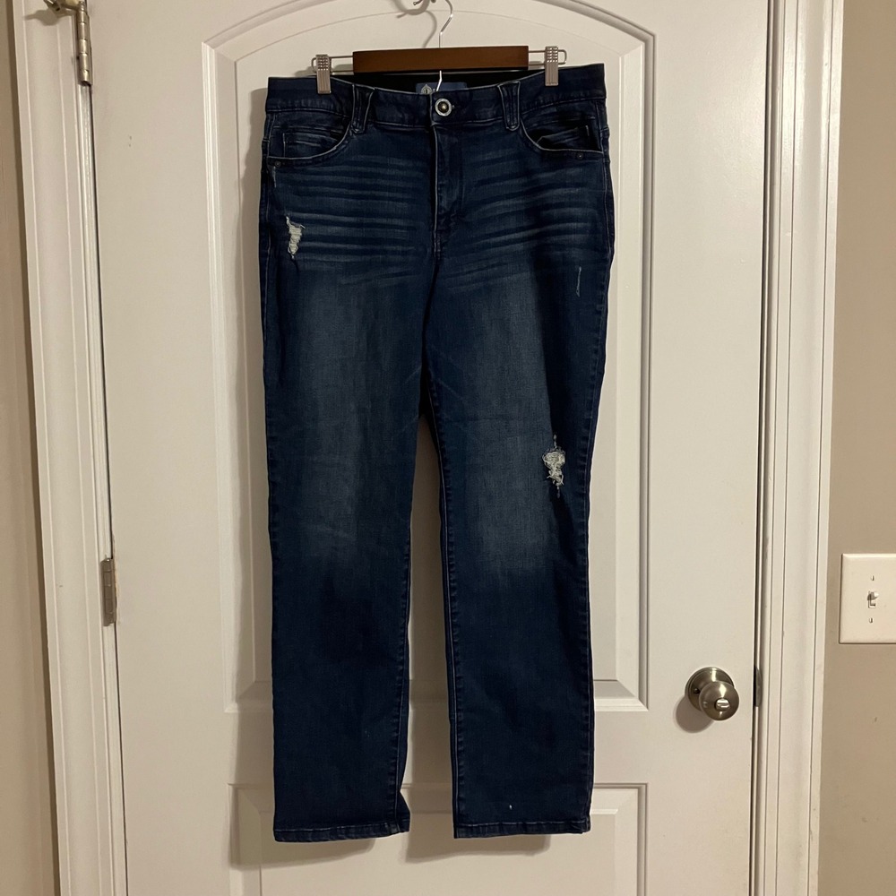 Democracy Absolution Straight Leg Jeans 16 Dark Wash Distressed B1560KERJ